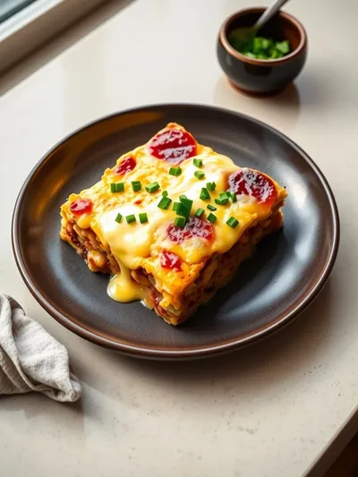 Beef Sausage Egg and Cheese Breakfast Casserole - ready to serve