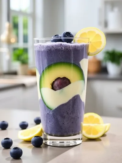 Blueberry Avocado Smoothie With Lemon and Yogurt