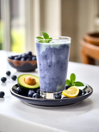 Blueberry Avocado Smoothie With Lemon and Yogurt - ready to serve