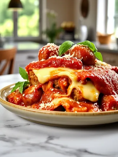 Dump and Bake Meatball Casserole - ready to serve