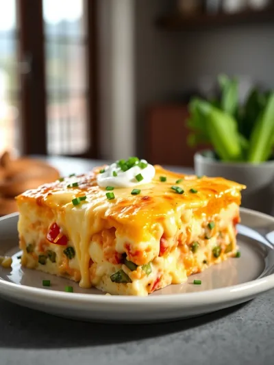 Fully Loaded Cheesy Breakfast Casserole - ready to serve