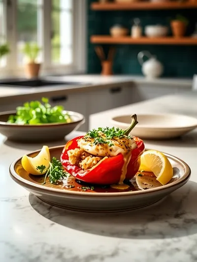 Mediterranean Chicken Stuffed Bell Peppers - ready to serve