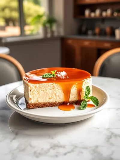 One Pot Salted Caramel Cheesecake - ready to serve