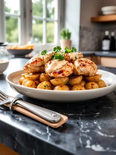 Slow Cooker Parmesan Garlic Chicken and Potatoes - ready to serve