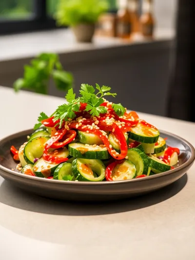 Spicy Asian Cucumber Salad - ready to serve